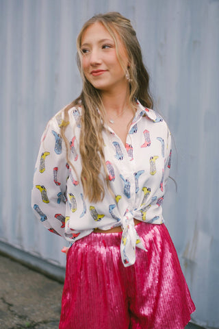 White Cowgirl Satin Blouse