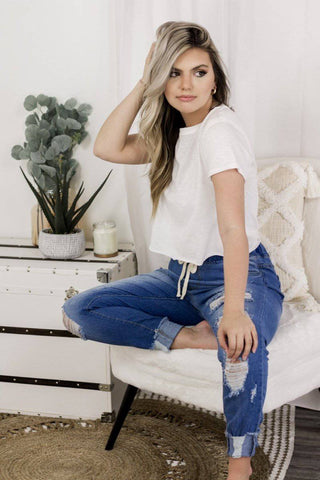 White Crew Neck Crop Tee