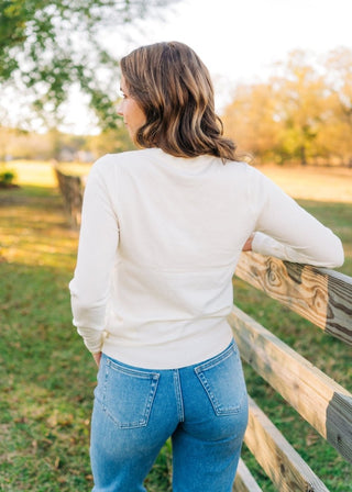 White Crew Neck Sweater Top | Select Trends Boutique