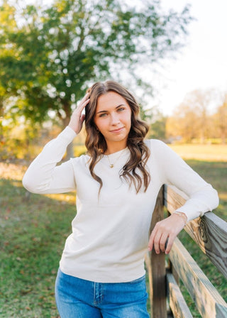 White Crew Neck Sweater Top | Select Trends Boutique