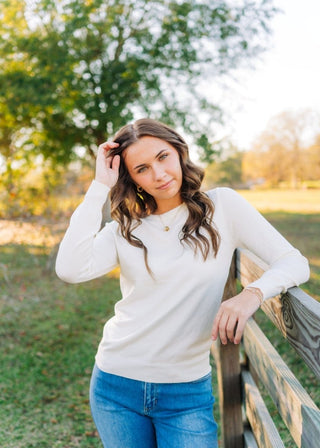 White Crew Neck Sweater Top | Select Trends Boutique