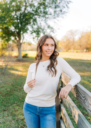 White Crew Neck Sweater Top | Select Trends Boutique