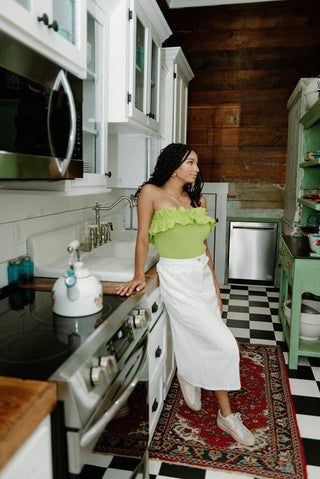 White Denim High Waisted Midi Skirt | Select Trends Boutique