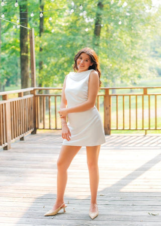 White Draped Satin Mini Dress | Select Trends Boutique