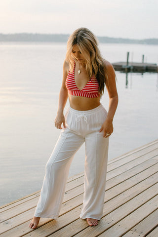 White Drawstring Linen Pants