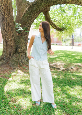 White Elastic Waist Trousers | Select Trends Boutique