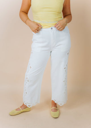White Eyelet Embroidered Denim Jeans | Select Trends Boutique