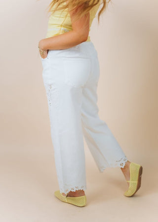 White Eyelet Embroidered Denim Jeans | Select Trends Boutique
