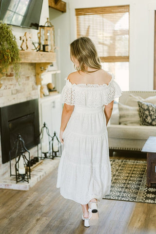 White Eyelet Lace Belted Maxi Dress | Select Trends Boutique