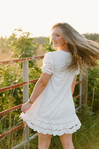 White Eyelet Lace Bow Front Dress - Select Trends Boutique
