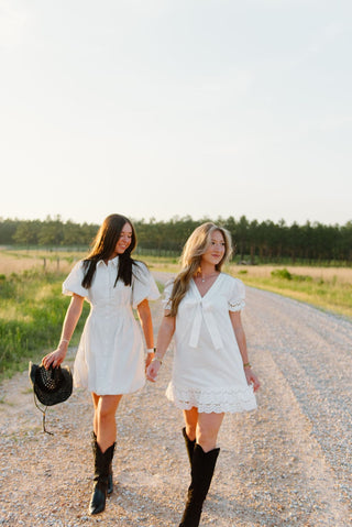 White Eyelet Lace Bow Front Dress - Select Trends Boutique