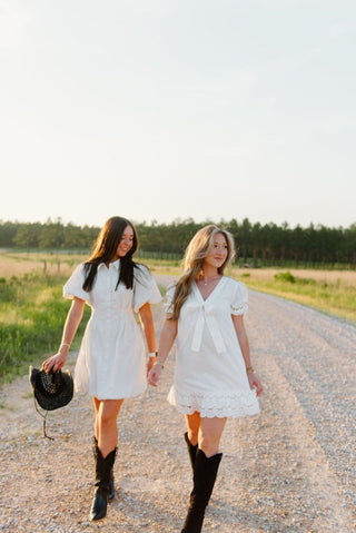 White Eyelet Lace Bow Front Dress | Select Trends Boutique