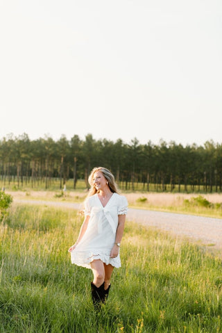 White Eyelet Lace Bow Front Dress | Select Trends Boutique