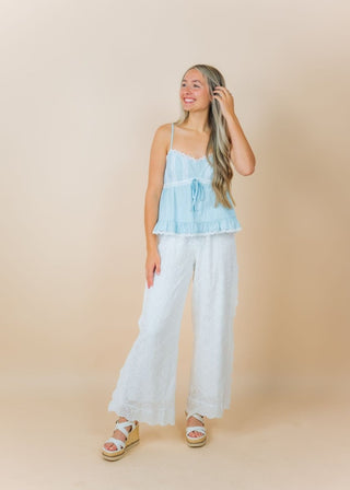 White Eyelet Lace Embroidered Trousers | Select Trends Boutique