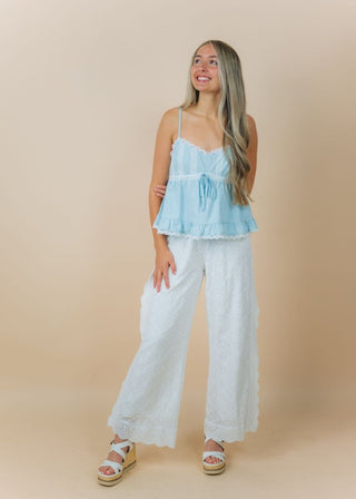 White Eyelet Lace Embroidered Trousers | Select Trends Boutique