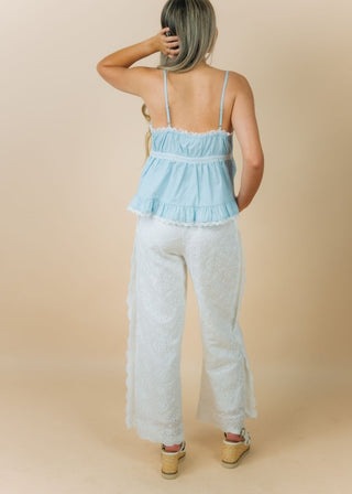 White Eyelet Lace Embroidered Trousers | Select Trends Boutique