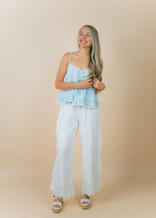 White Eyelet Lace Embroidered Trousers | Select Trends Boutique