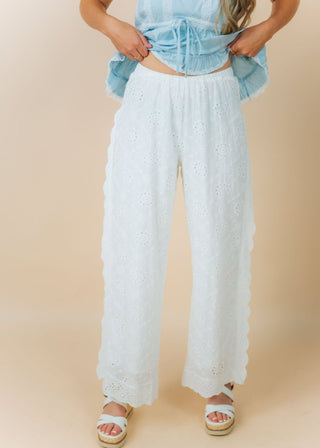 White Eyelet Lace Embroidered Trousers | Select Trends Boutique