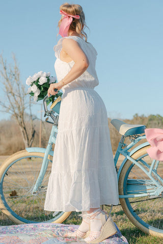 White Eyelet Lace Midi Dress
