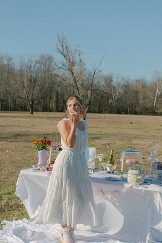 White Eyelet Lace Midi Dress