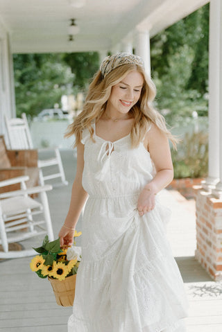 White Eyelet Lace Midi Dress