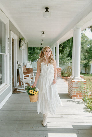 White Eyelet Lace Midi Dress