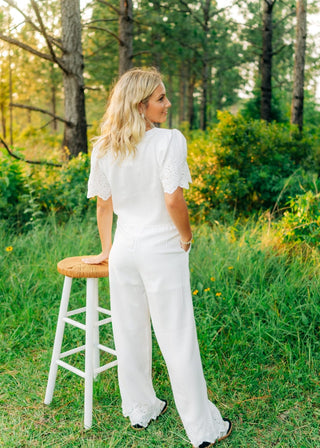 White Eyelet Lace Pant Set - Select Trends Boutique