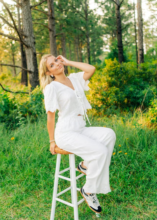 White Eyelet Lace Pant Set - Select Trends Boutique