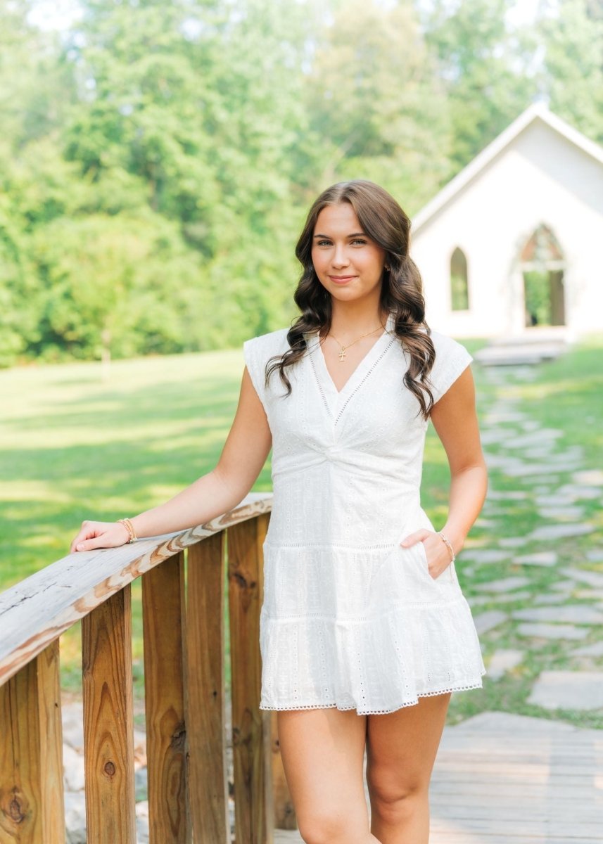 White Eyelet Lace Twist Front Dress