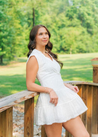 White Eyelet Lace Twist Front Dress | Select Trends Boutique