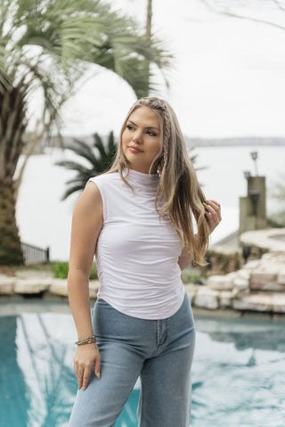 White Fitted Ruch Detail Sleeveless Top | Select Trends Boutique