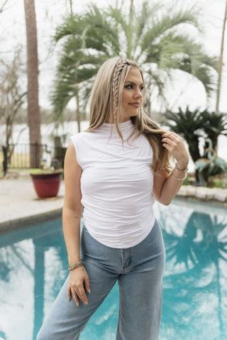 White Fitted Ruch Detail Sleeveless Top | Select Trends Boutique
