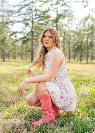 White Floral Collared Mini Dress - Select Trends Boutique