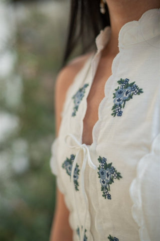 White Flower Detail Scalloped Mini Dress - Select Trends Boutique