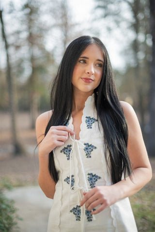 White Flower Detail Scalloped Mini Dress - Select Trends Boutique