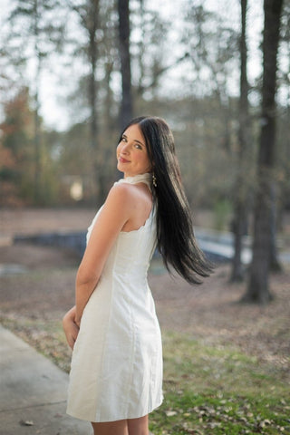 White Flower Detail Scalloped Mini Dress - Select Trends Boutique