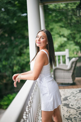 White Flower Embroidered Linen Dress | Select Trends Boutique