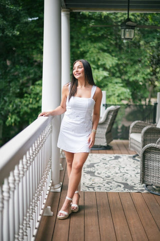 White Flower Embroidered Linen Dress | Select Trends Boutique