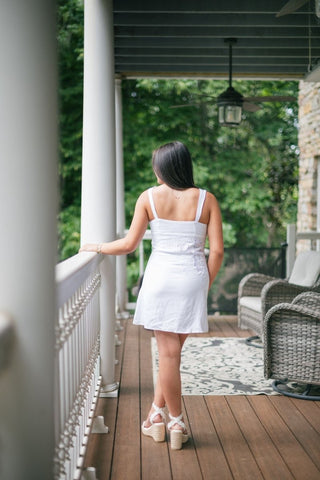 White Flower Embroidered Linen Dress | Select Trends Boutique