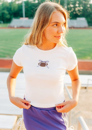 White Football Bow Tee | Select Trends Boutique