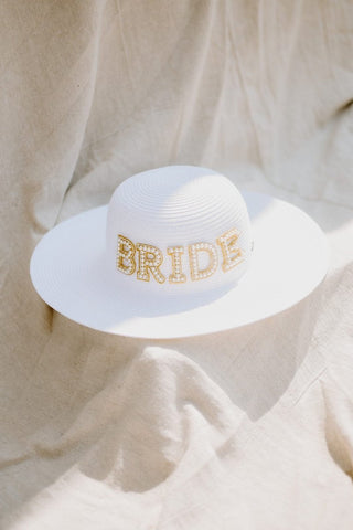 White & Gold Bride Beach Hat | Select Trends Boutique