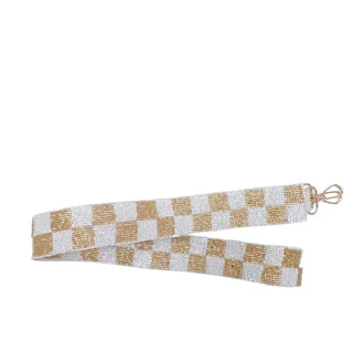 White & Gold Checkered Bag Strap - Select Trends Boutique
