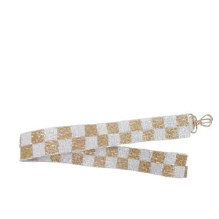 White & Gold Checkered Bag Strap | Select Trends Boutique