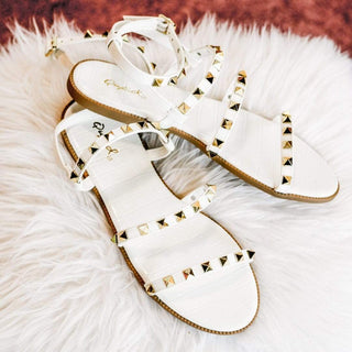 White Gold Jeweled Sandals | Select Trends Boutique