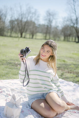 White & Green Striped Summer Sweater