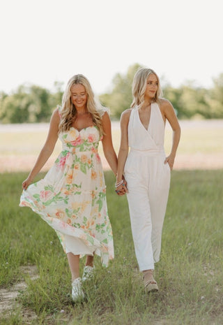 White Halter Open Back Jumpsuit | Select Trends Boutique