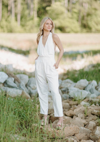 White Halter Open Back Jumpsuit | Select Trends Boutique
