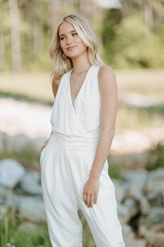White Halter Open Back Jumpsuit | Select Trends Boutique