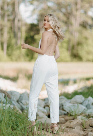 White Halter Open Back Jumpsuit | Select Trends Boutique