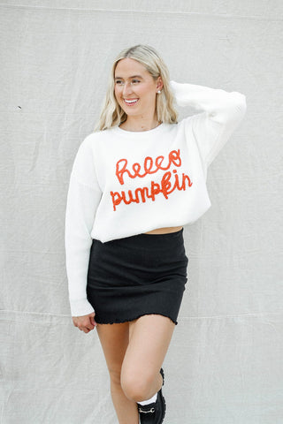 White "Hello Pumpkin" Sweater